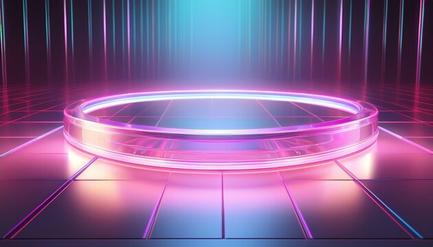 background light prism holographic rainbow for technology product design studio backdrop with pink hologram podium and floor crystal texture platform abstract of shadow spectrum digital display