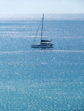Beautiful yacht in Aegean Sea on Mykonos island in Greece