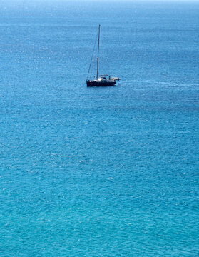 Beautiful yacht in Aegean Sea on Mykonos island in Greece
