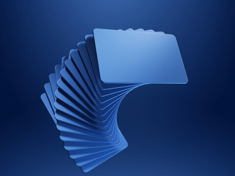 Plastic business cards isolated on blue backgrounds. Plastic card with rounded corners template mockup. 3d illustration
