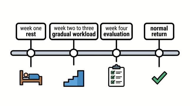 Infographic showing a four week recovery timeline for return to normal activity.