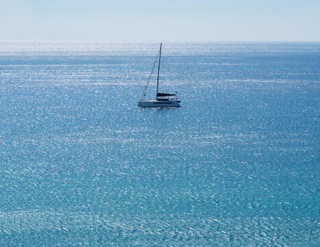 Beautiful yacht in Aegean Sea on Mykonos island in Greece