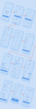 E-commerce app user experience flow wireframe from login to checkout