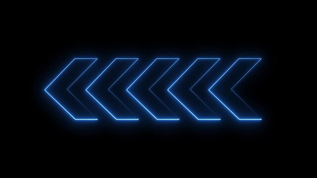 Neon sign left arrow pointer icon animation. arrow icon concept animation right to left direction looping arrow loading and navigation symbol on black background.4k animation video