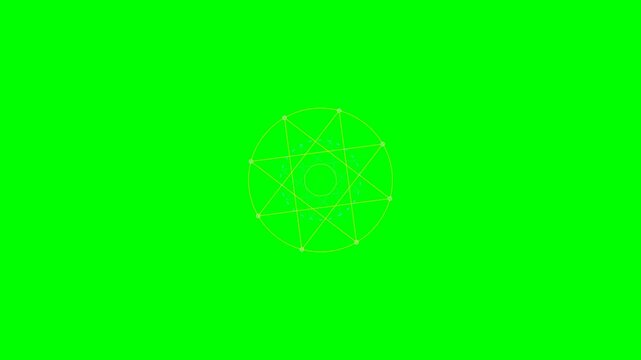 A geometric nonagram star pattern isolated on a vibrant chroma key green