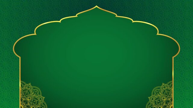 4K Islamic green background with rotating gold mandala ornaments