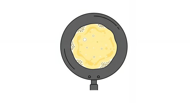 Flat vector illustration of a pancake cooking in a frying pan isolated on white background