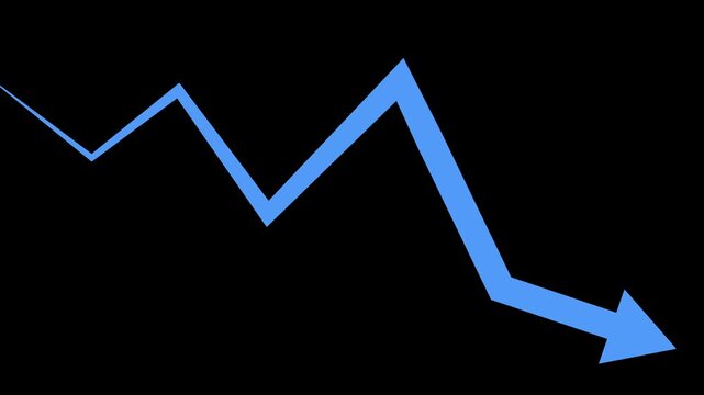 Zigzag line with a downward arrow falling trend loss decline and negative business direction animation