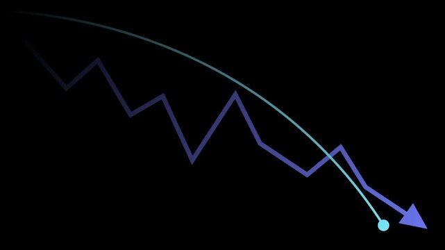 Abstract downward chart with a falling line and arrow decline loss or a negative business trend animation