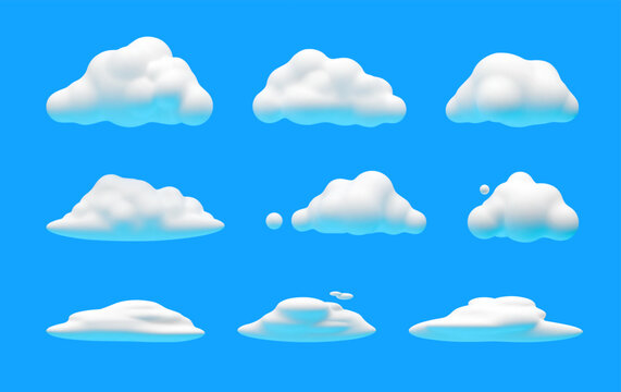 Cloud 3D. Sky fluffy white. Weather icon, forecast meteorology. Cartoon cloudy element. Cute bubble rounded shape on background. Air seasonal symbol. Vector simple climate render isolated minimal set