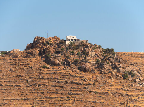 Traditional architectural style villa on the island of Mykonos in Greece.