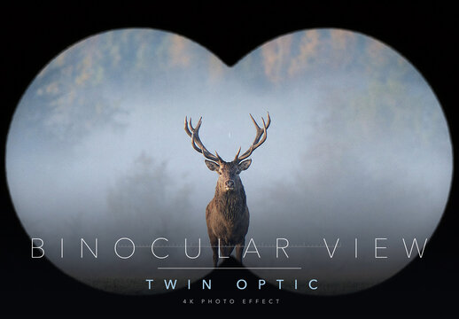 Binocular View Photo Effect Template - Twin Circle Binoculars Viewfinder Mask with Reticle Graticule and Bright Daylight Optic Look