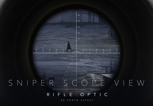 Tactical Sniper Scope View Photo Effect Template - Rifle Optic Crosshair Reticle Circular Viewport Cold Surveillance Look