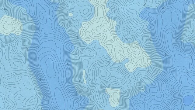 Ocean topographic map with depth markings, light blue coloring