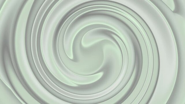 Abstract light green silk wave spiral background. Smooth creamy liquid texture twirl pattern. Soft pastel mint swirl motion fluid background.