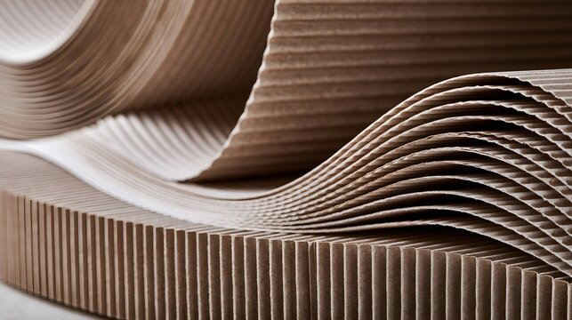 Wavy corrugated cardboard layers arranged in a flowing organic pattern showcasing texture and structural design