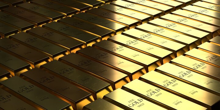 Darkened Grid of Gold Bullion - 3d illustration