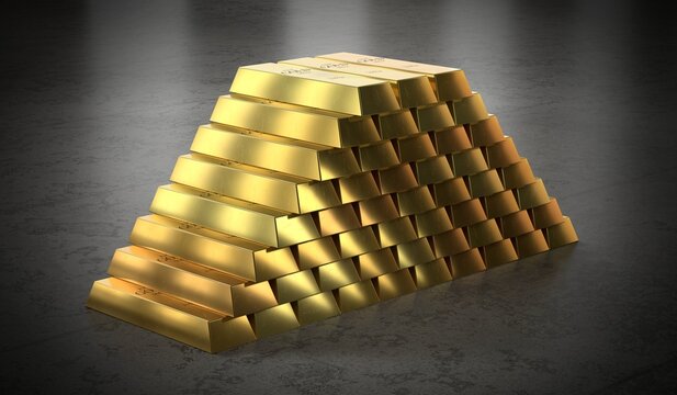 Pyramid Pyramid Stack of Gold Bars - 3d illustration