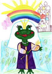 Naklejka premium Drawing of characters from a fairy tale and story. Pencil art in childish style