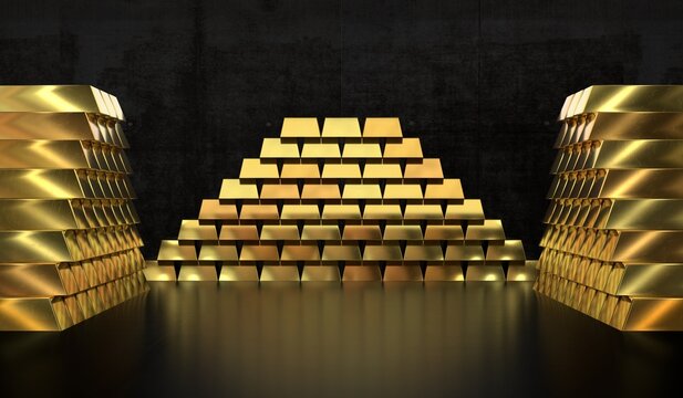 Gold Vault Room with Stacks of Bullion - 3d illustration