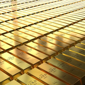 Square Background of Stacked Gold Bars - 3d illustration