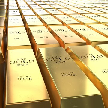 Close Square View of Fine Gold Ingots - 3d illustration