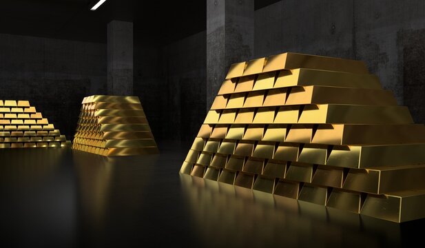 Inside a Bank Vault Filled with Gold - 3d illustration