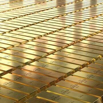 Square Field of Golden Bullion Rows - 3d illustration