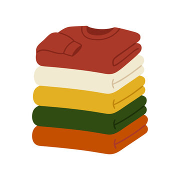Stack of Colorful Folded Sweaters Flat Vector Illustration Isolated on White Background