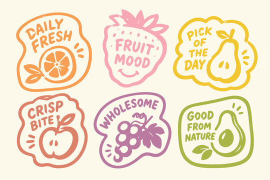 Fresh Fruit Labels Hand Drawn Vector Set Illustration