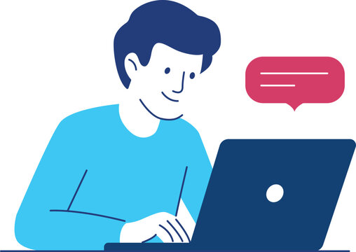 Man using laptop with chat bubble vector illustration