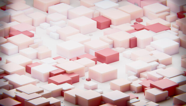 3d rendering of abstract pink and white cubes arranged