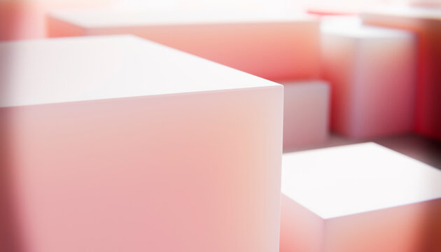 Abstract 3d rendering of white cubes with soft pink lighting
