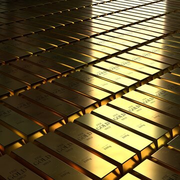 Square Darkened Rows of Gold Bars - 3d illustration