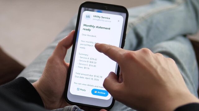 Clean mobile email interface showing a detailed billing statement. A user taps the Archive"button after reviewing the charges.