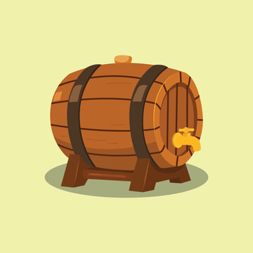 Wooden barrel with a tap illustration, isolated vector graphic icon for beverages and brewing