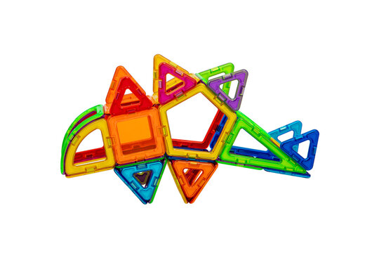 Colorful Magnetic Geometric Blocks Isolated on White Background