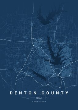 County Map Poster of Denton, Texas - Blueprint Style
