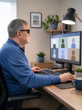 Remote worker using a screen magnifier in an accessible home office