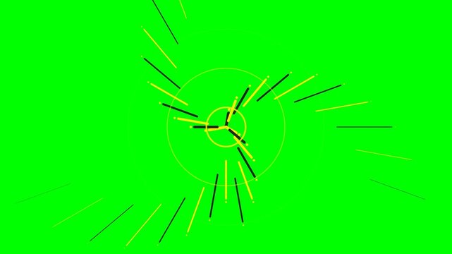 Abstract circular animation graphic with yellow and black radial line segments