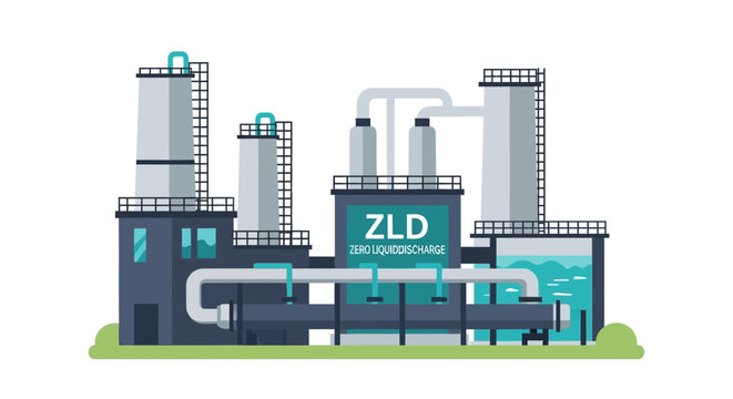 Zero Liquid Discharge ZLD Industrial Plant Illustration for Sustainable Wastewater Treatment and Environmental Technology