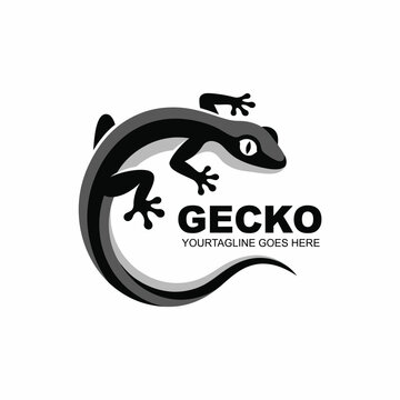 This sleek logo design features a gecko in a dynamic pose, showcasing its unique silhouette and modern appeal, perfect for branding or a pet-related business.