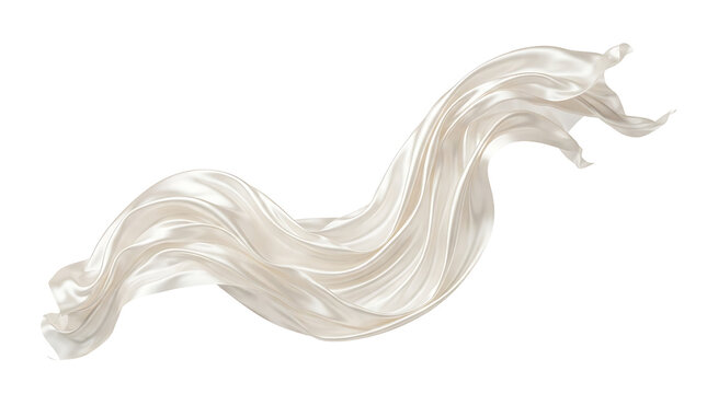 Flowing piece of smooth white silk fabric waving in the air isolated on a white background, for textile and, fashion projects
