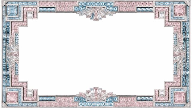 Vintage certificate border with ornate guilloche patterns, decorative pink and blue frame, formal diploma background for awards