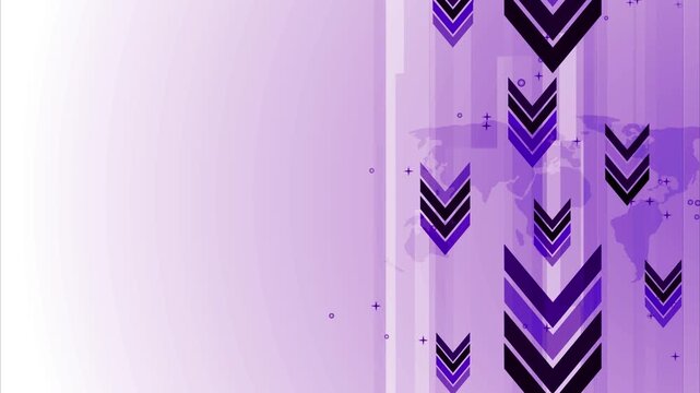 Abstract business background with downward arrows world map and geometric shapes animation