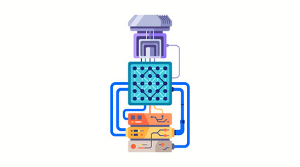 Isometric illustration of a data server with connected devices. © Rizky