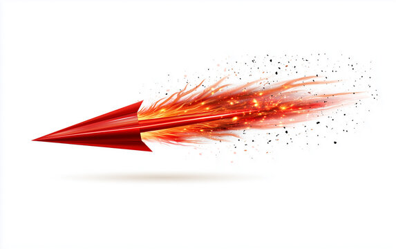 Red arrow pointing left, symbolizing direction and movement, with a dynamic effect.