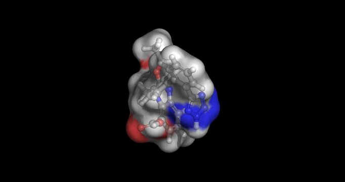 Candesartan, angiotensin II receptor blocker for hypertension and heart failure treatment, 3D molecule spinning, 4K