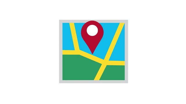 Location map animation in a "stiker" style featuring location marker icons&mdash;ideal for holiday destination maps; 4K video.