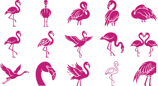 Breast cancer awareness vector bundle halloween themed pink flamingo illustrations featuring artistic silhouettes and decorative elements for seasonal charity event graphic designs